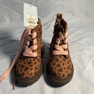 Cat & Jack Combat Boots Toddler Girls Sz 6 Brown Amaya Leopard Heart Lace Up